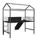 preview thumbnail 9 of 31, Metal House Bed Twin Size Loft Bed for Kids with Slide, Blackboard, Ladder Mosquito Net Brackets and Roof, Fun Platform Bed