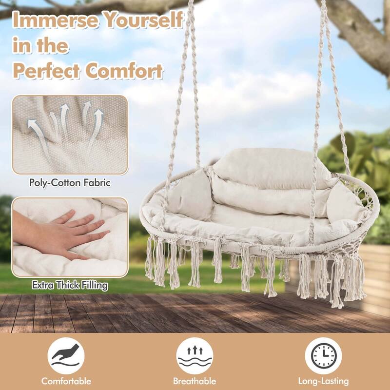 Costway Swing Chair Hand-Woven Rope Hanging Chair with Thick Cushion & - See Details