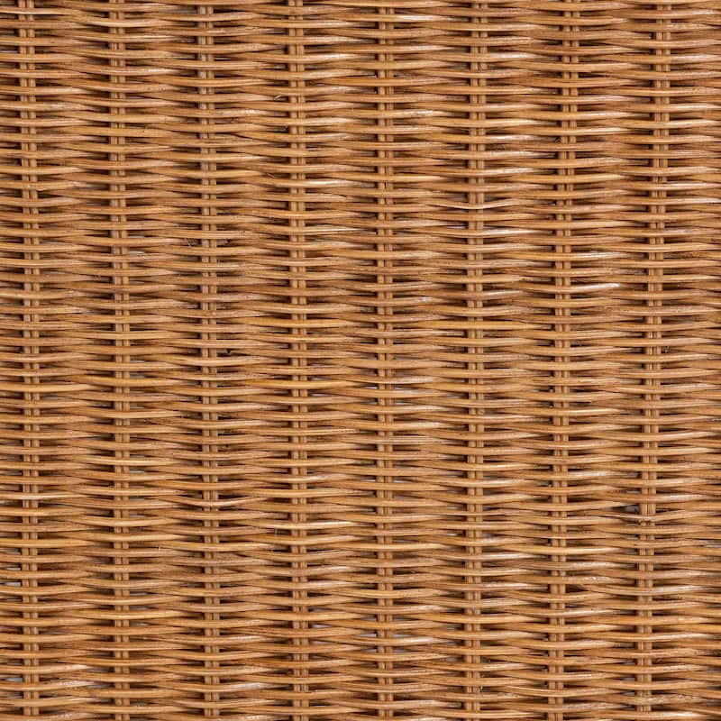 Oteria Natural Rattan Coffee Table - Handwoven Wicker Cocktail Table with Scalloped Detailing and Open Shelf, Coastal Boho Style