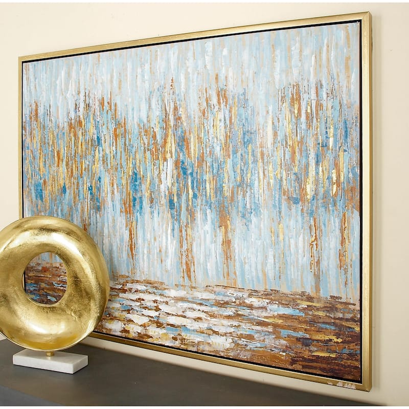 Canvas Tree Abstract Framed Wall Art with Gold and Copper Accents - Blue - Roche River Decor