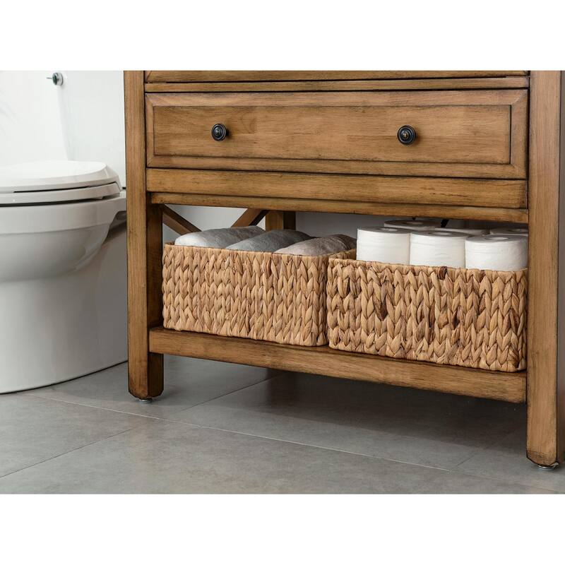 Water Hyacinth Storage Baskets Set of 3, Wicker Baskets with Handles for Bedroom, Bathroom, Pantry, Shelves