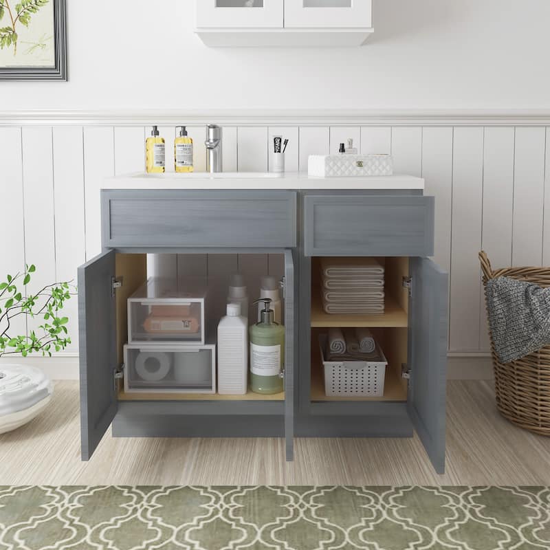 Vanity Art 39" Oak Freestanding Bathroom Vanity Cabinet without Top