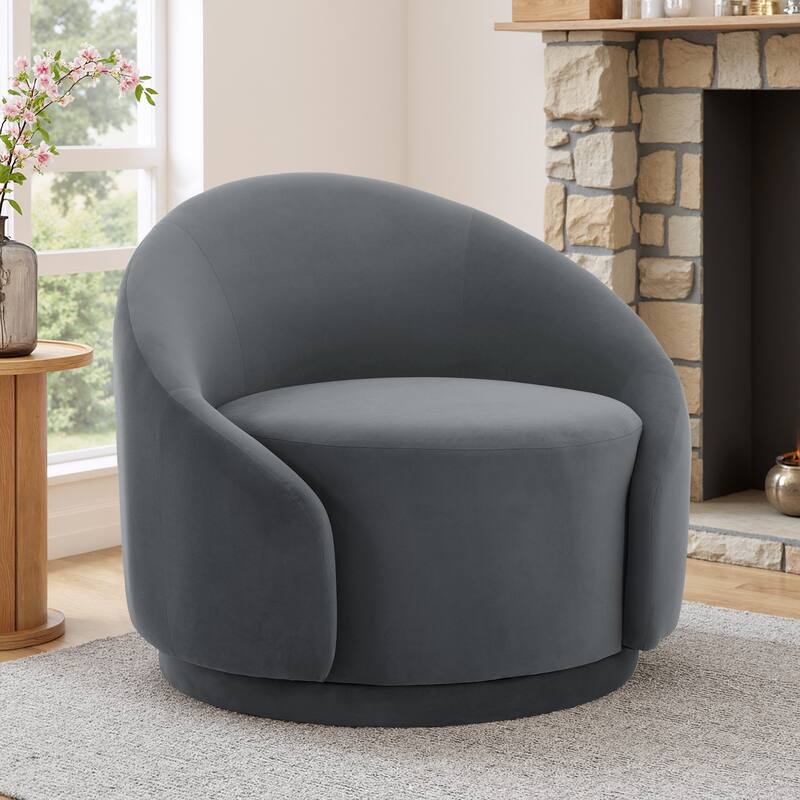 Modern Upholstered Swivel Barrel Chair Accent Lounge Chair - Velvet - Grey