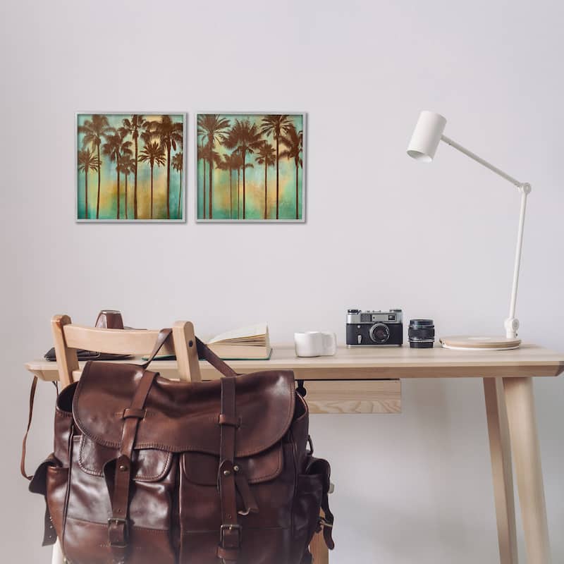 Stupell Palms on Blue & Orange Framed Giclee Art Design By John Seba (Set of 2)