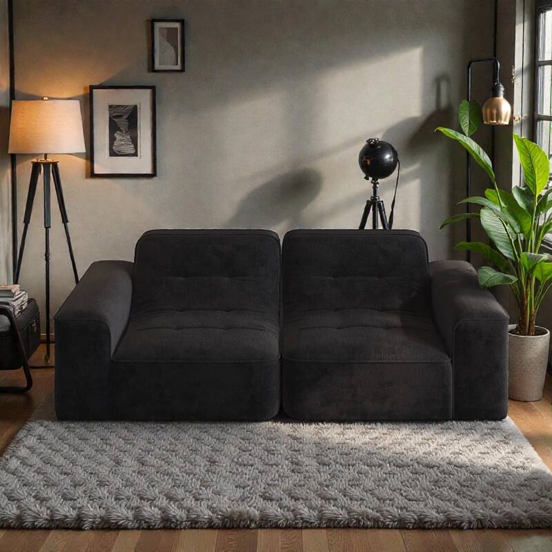 83.6 Inch Modular Sectional Sofa, 3 Seater Tufted Chenille Couch with Deep Seat, No Assembly Modern Sofa - Black