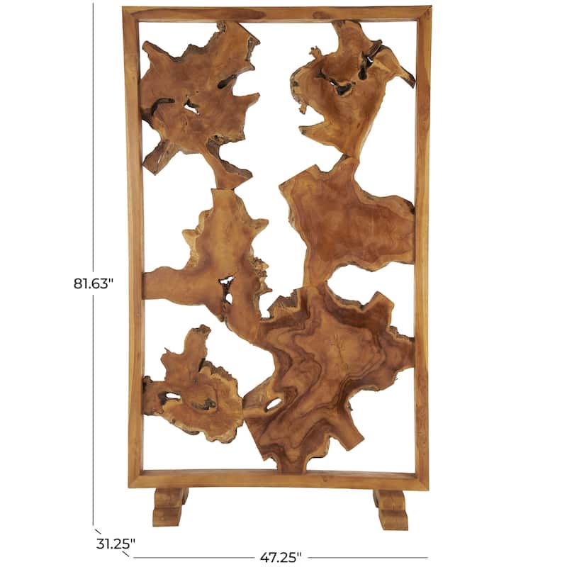 Teak Wood Tall Live Edge Freestanding Partition Room Divider Screen with Large Tree Trunk Pieces - Brown - Roche River Decor