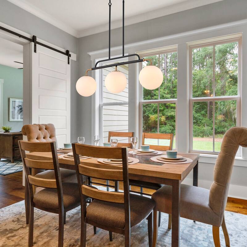 3 - Lights Modern Linear Globe Chandelier Kitchen Island Pendant Light - W33.9"