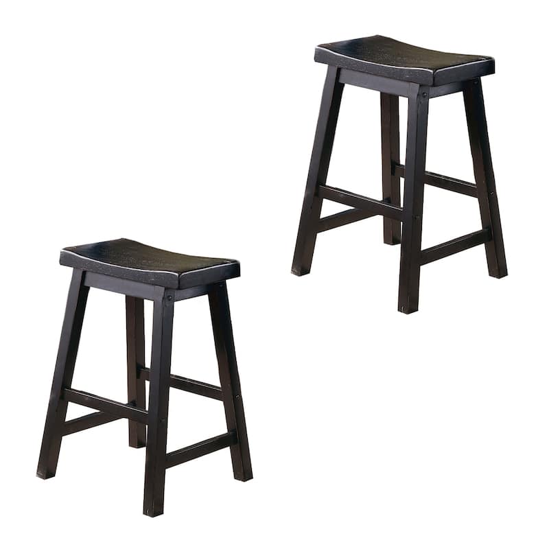 Wooden 24" Counter Height Stool with Saddle Seat, Black, Set of 2