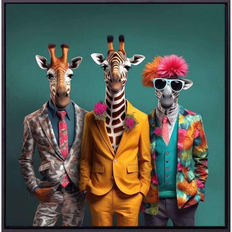 Charming Giraffes Giclee on Canvas No Glass - 29 X 29 X 2 - Plastic - Black