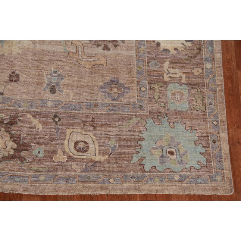 Hand Knotted Oriental 100% Wool Carpet Transitional All-Over Brown Oushak Area Rug - 10' 6'' X 8' 0''