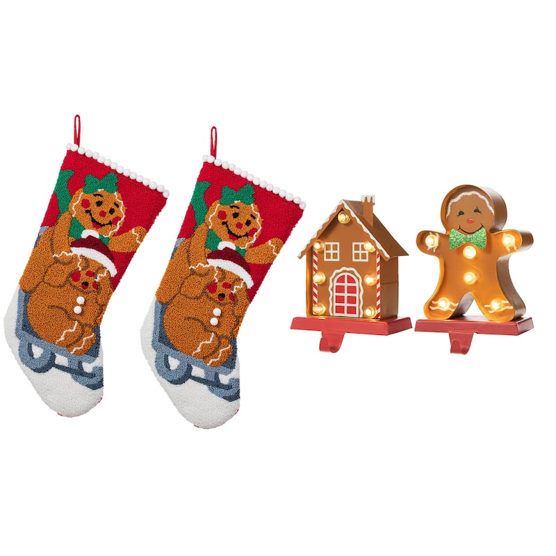Glitzhome 21"L Gingerbread Man Hooked Stocking or Stocking holders