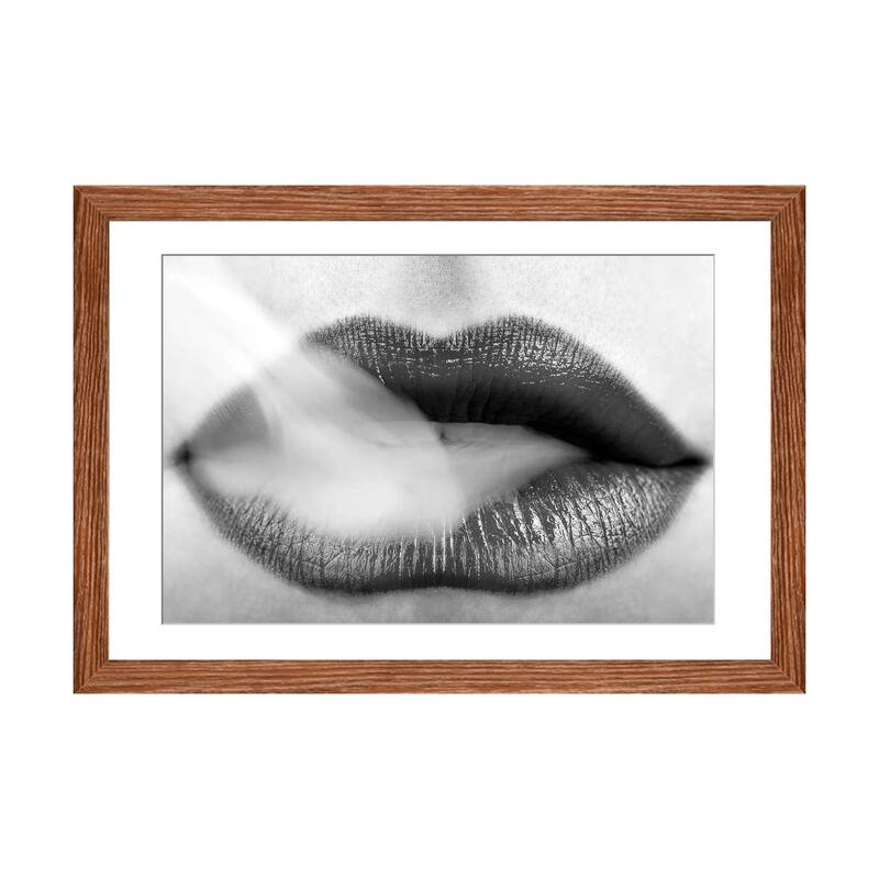 iCanvas "Black Lipstick and Blowing Smoke" by Unknown Artist - Walnut - 16x24x1