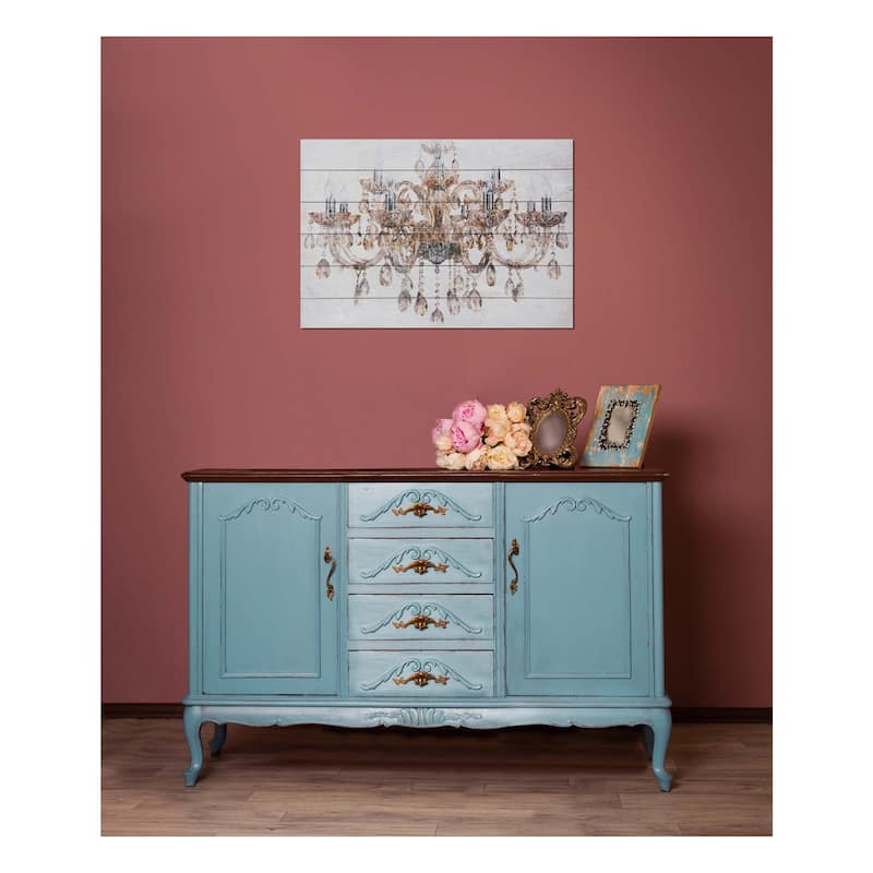 "Vintage Golden Chandelier" Print on Planked Wood Wall Art