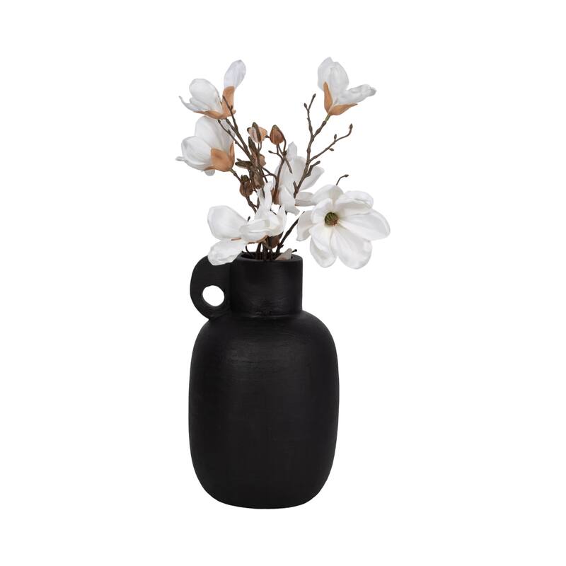 Ceramic Modern Vase with Sculptural Handle - Ivory, 15 in.