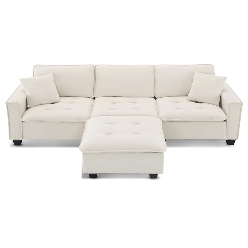 100" L-Shaped Convertible 4 Seater Sectional Sofa with Removable Ottoman and Matching Pillows, Perfect for Living Room