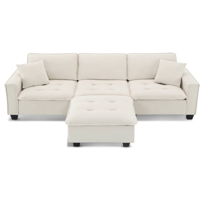 100" Suede L-Shaped Sectional Sofa with Ottoman