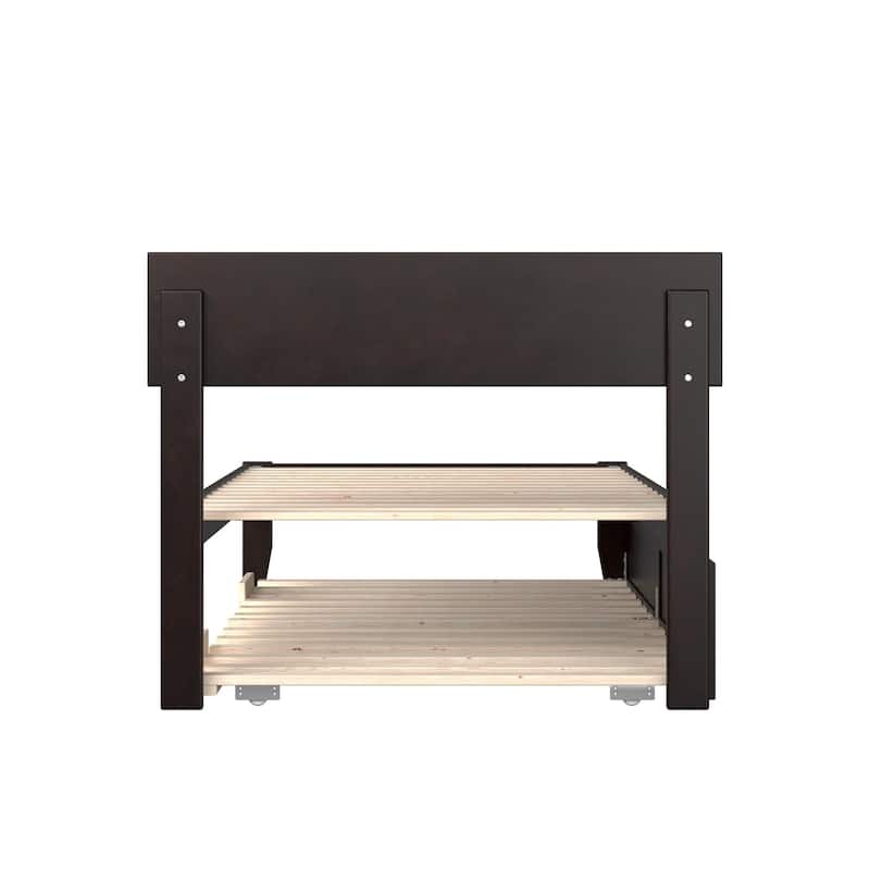 Twin XL Bed with Trundle - Extra Long Platform Bed Frame - Espresso Finish