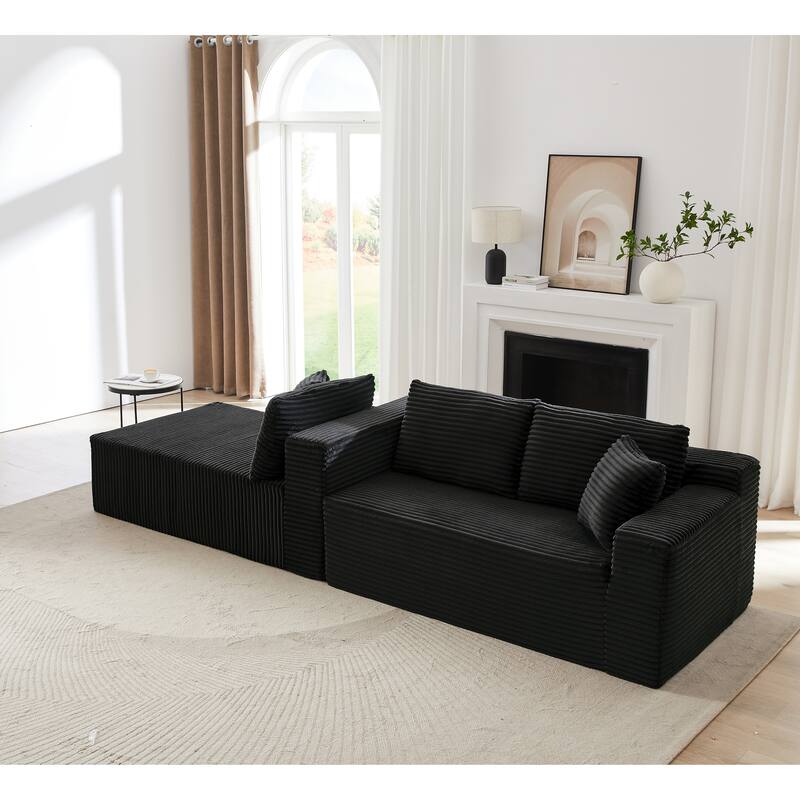L-Shaped Modular Sectional Sofa with Chaise Lounge, Corduroy Cloud Boneless Couch with Deep Seat, Full-Compression 4 Seat Sofa