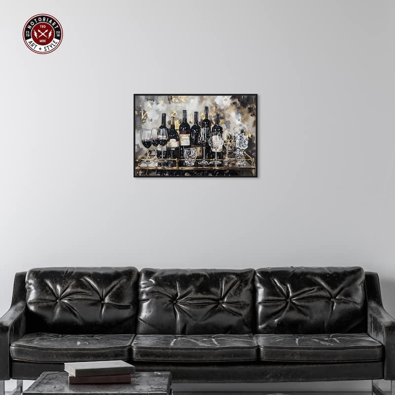 Notoriart Now Serving Champagne Framed Bar Cart Art For Men