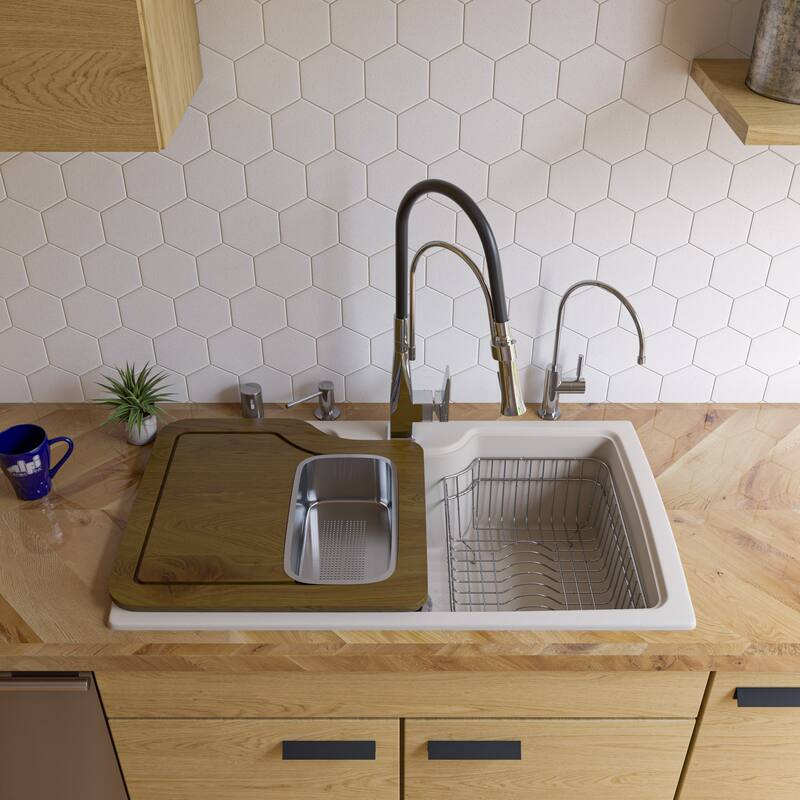 ALFI brand AB3520DI-B Biscuit 35-inch Drop-in Single Bowl Granite Composite Kitchen Sink