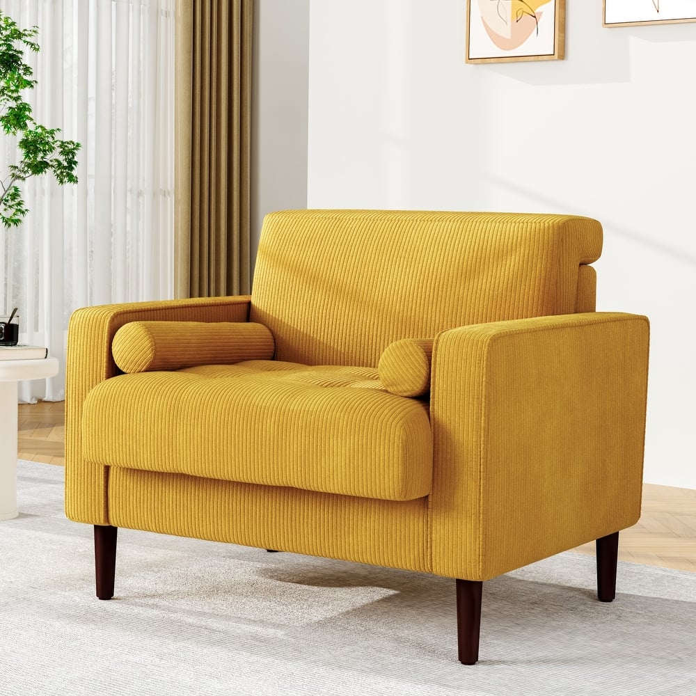 UIXE Upholstered Wide Comfy Accent Club Chair with Wood Leg - 34.6" W x 30.6" D x 28.7" H