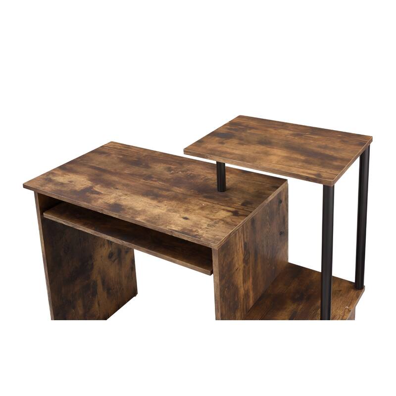 Modern 37-Inch Reversible Computer Desk with Metal Frame Keyboard Tray & Shelving