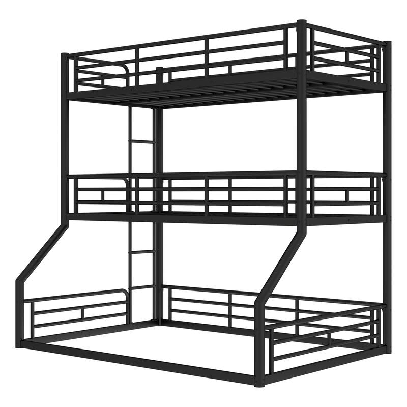 Twin over Twin over Full Triple Bunk Bed - Metal Frame with Safety Guardrails & Noise-Reduced Design