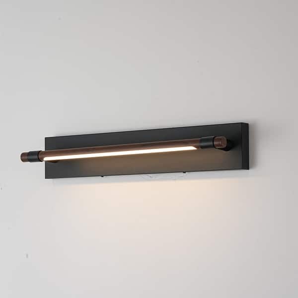 slide 2 of 5, 23.6" W Modern Rotatable Linear LED Dimmable Wall Sconce in Matte Black and Wood Grain Finish for Hallway or Bathroom 23.6 in. W x 5.1 in. H(from wall) x 4.3 in. D - Black/Wood