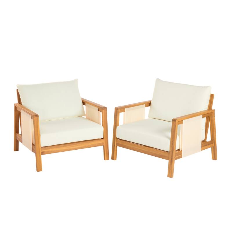 Christopher Knight Home - Outdoor Acacia Wood Club Chair with Water-Repellent Cushions and Textilene Accents