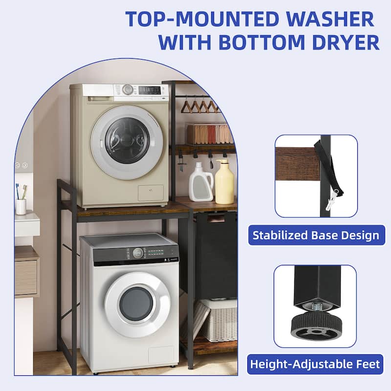 Moasis Laundry Room Organization,Over-Washer and Dryer Shelves with Removable Pull-Out Hamper