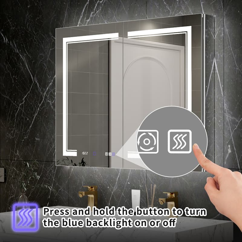 Modland Recessed Smart Mirror Cabinet 24-48x32" with Lights, Anti-Fog, Outlet & Magnifier - Adjustable Shelves