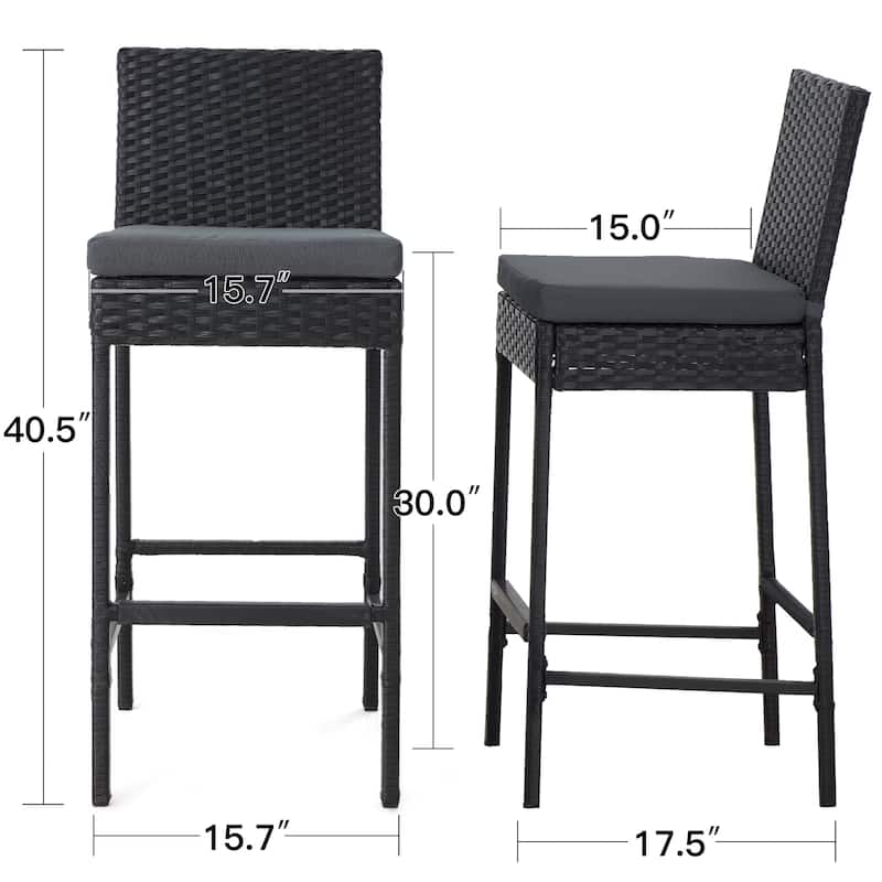 AVAWING Set of 2 Patio Wicker Barstools Rattan Bar Height Chairs