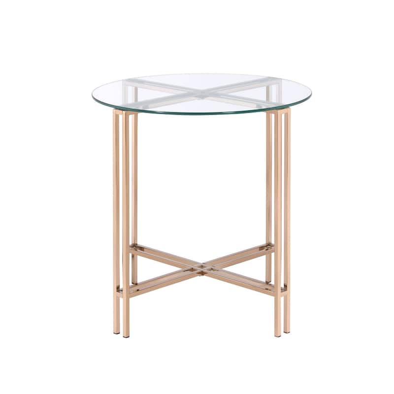 23 in. Gold and Clear Round Glass End Table, Sturdy Build End Side Table for Living Rooms