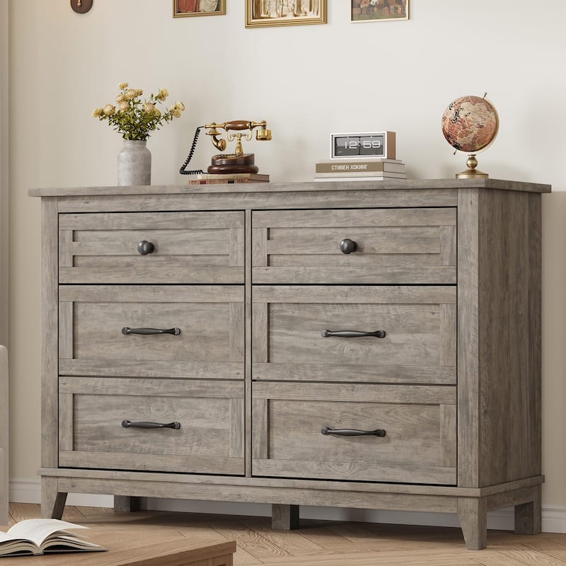 6 Drawer Dresser for Bedroom, 47" Wide Wooden Storage Chest, Freestanding Closet Organizer - Grey