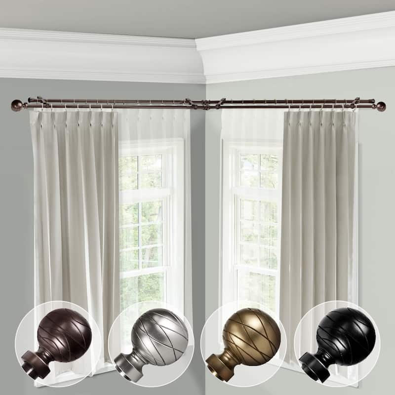 Corner Window Curtain Rod Double, Adjustable 66-120 Inch, Cocoa Finish, Decorative Curtain Rod - M