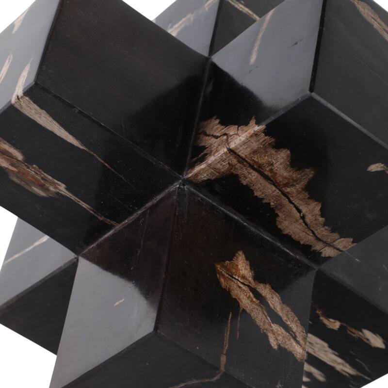 Wood Decorative Object with Geometric Design for Home Decor - 8" Brown - 8" x 8" x 8"