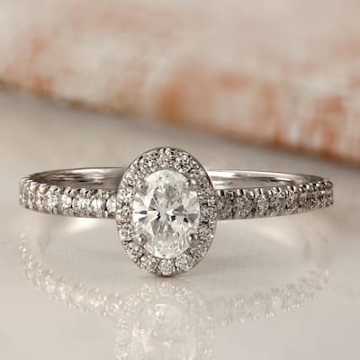Auriya Platinum 1ctw Oval-cut Halo Diamond Engagement Ring (H-I, SI1-SI2)