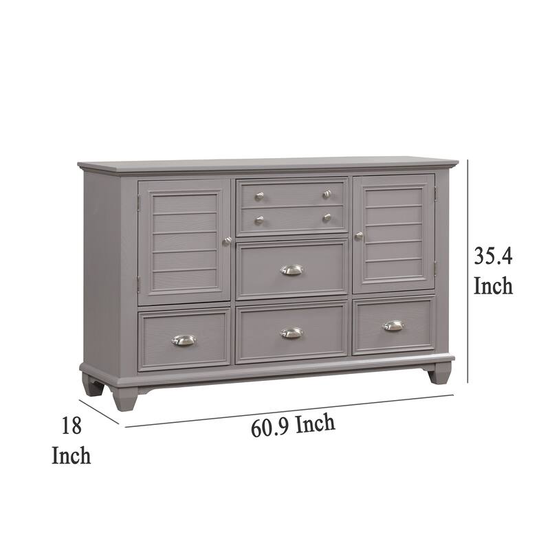 Limi Dresser, 6 Drawers, 2 Door Cabinets, Light Gray Wood 61 Inch