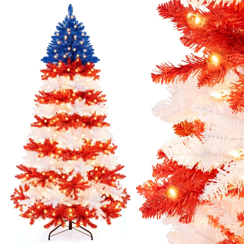 Costway 7.5 FT Patriotic Pre-Lit Artificial Christmas Tree with 1341 - See Details