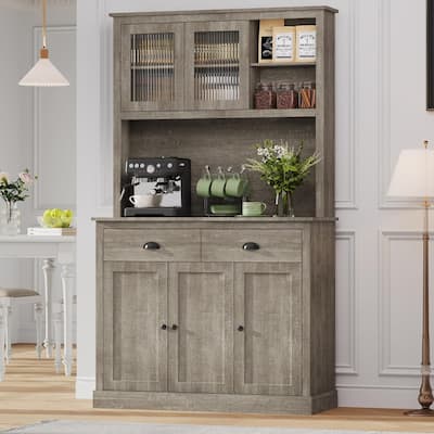 Freestanding Kitchen Pantry Cabinet with Drawers and Adjustable Shelves for Dining Room