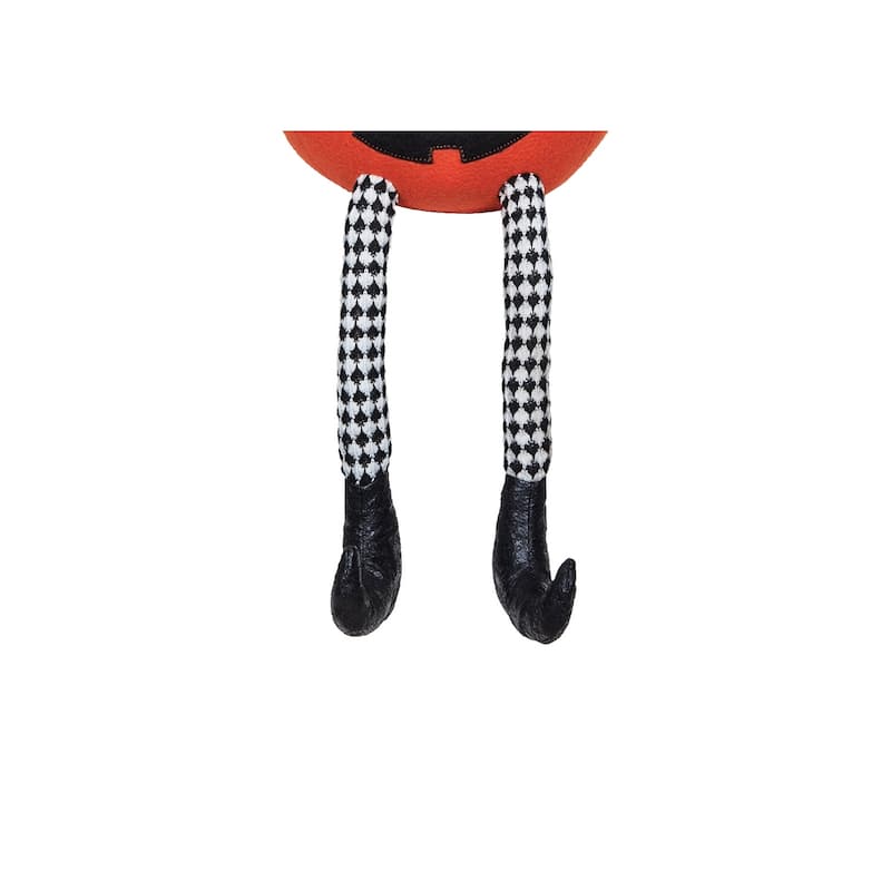 Dangle Leg Orange Pumpkin Face With Witch Hat Halloween Figurine