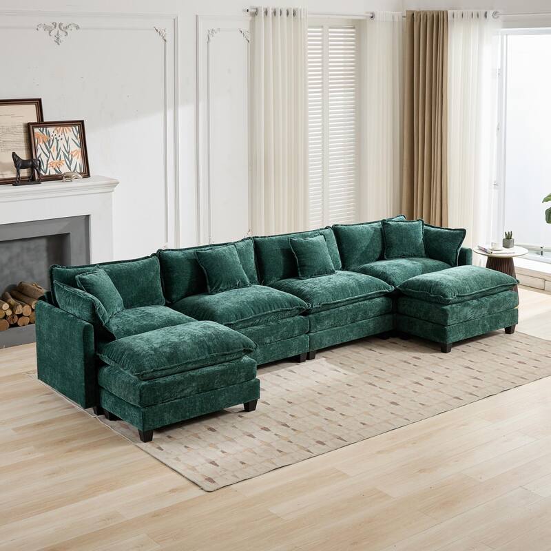 Roomfitters Large Upholstered 4-Seater Sofa with Plush Cushions and Pillows, Modern Cloud Couch for Living Room