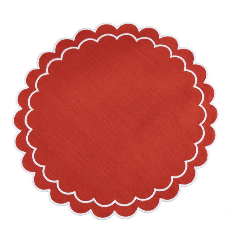Scalloped Cotton Placemats (Set of 4) - Layered Wavy Edge Round Table Placemats for Dining, Entertaining & Everyday Table, 15" - Set of 4 - 15"x15" - Rust