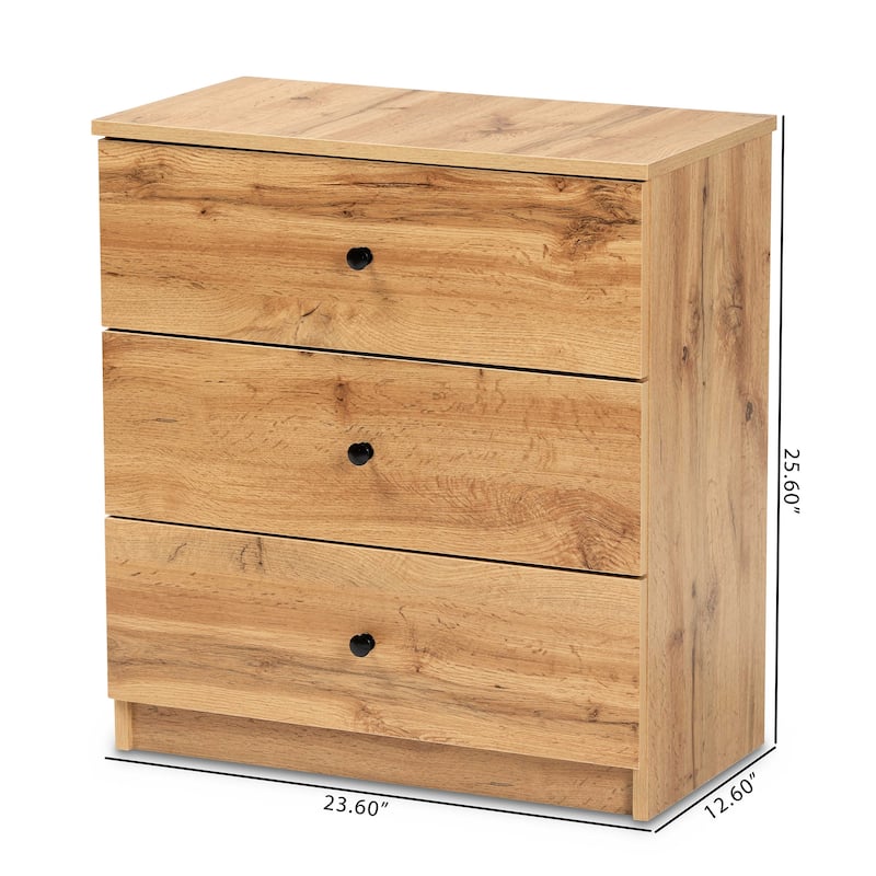 Decon Modern Oak Brown Finished Wood 3-Drawer Storage Chest