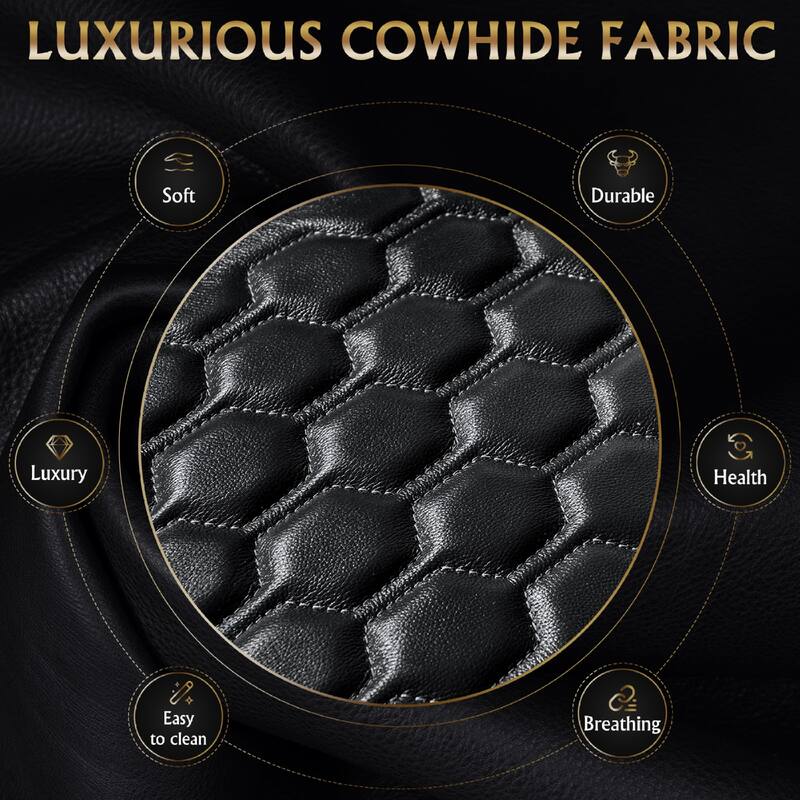 Roomfitters 124.4" Power Recliner 4-Piece Set, Top-Grain Nappa Leather, 21-Color RGB LED & USB-C Charging, Black