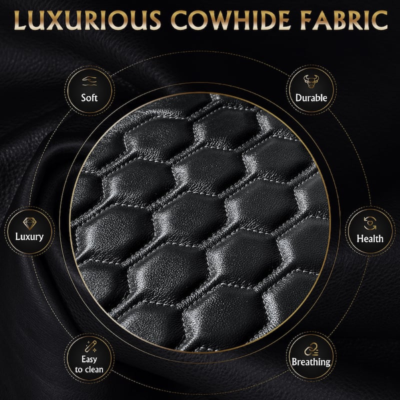 Roomfitters 155.5" Power Recliner 5-Piece Set, Top-Grain Nappa Leather, 27-Color RGB LED & USB-C Charging, Black