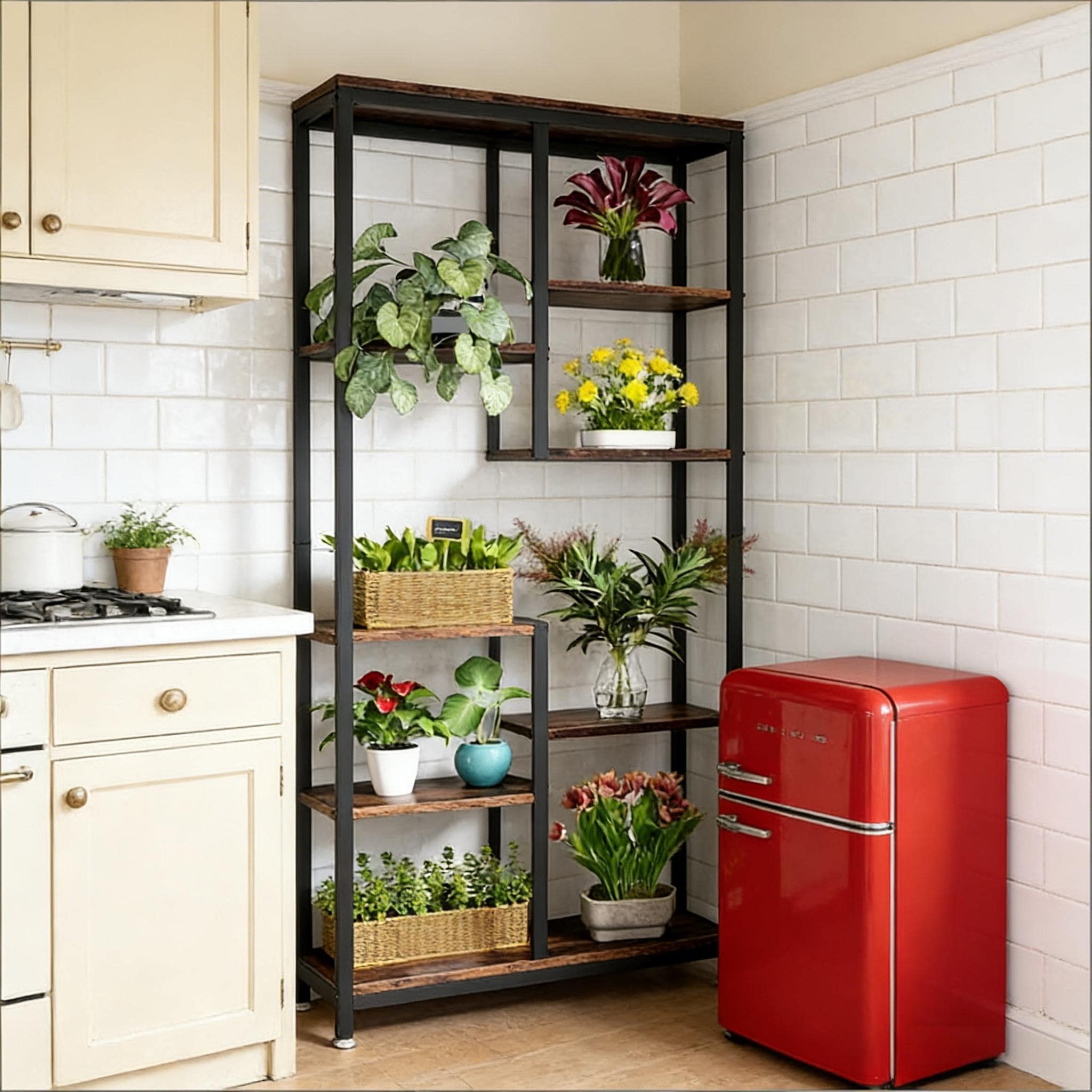 Open Display Rack Farmhouse Bookshelf Versatile Storage Bookcase