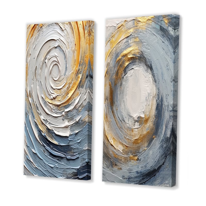 Designart "Gold and Blue Vibrant Spirals" Abstract Spirals Wall Art Set Of 2 Gold Modern Wall Decor Set Of 2