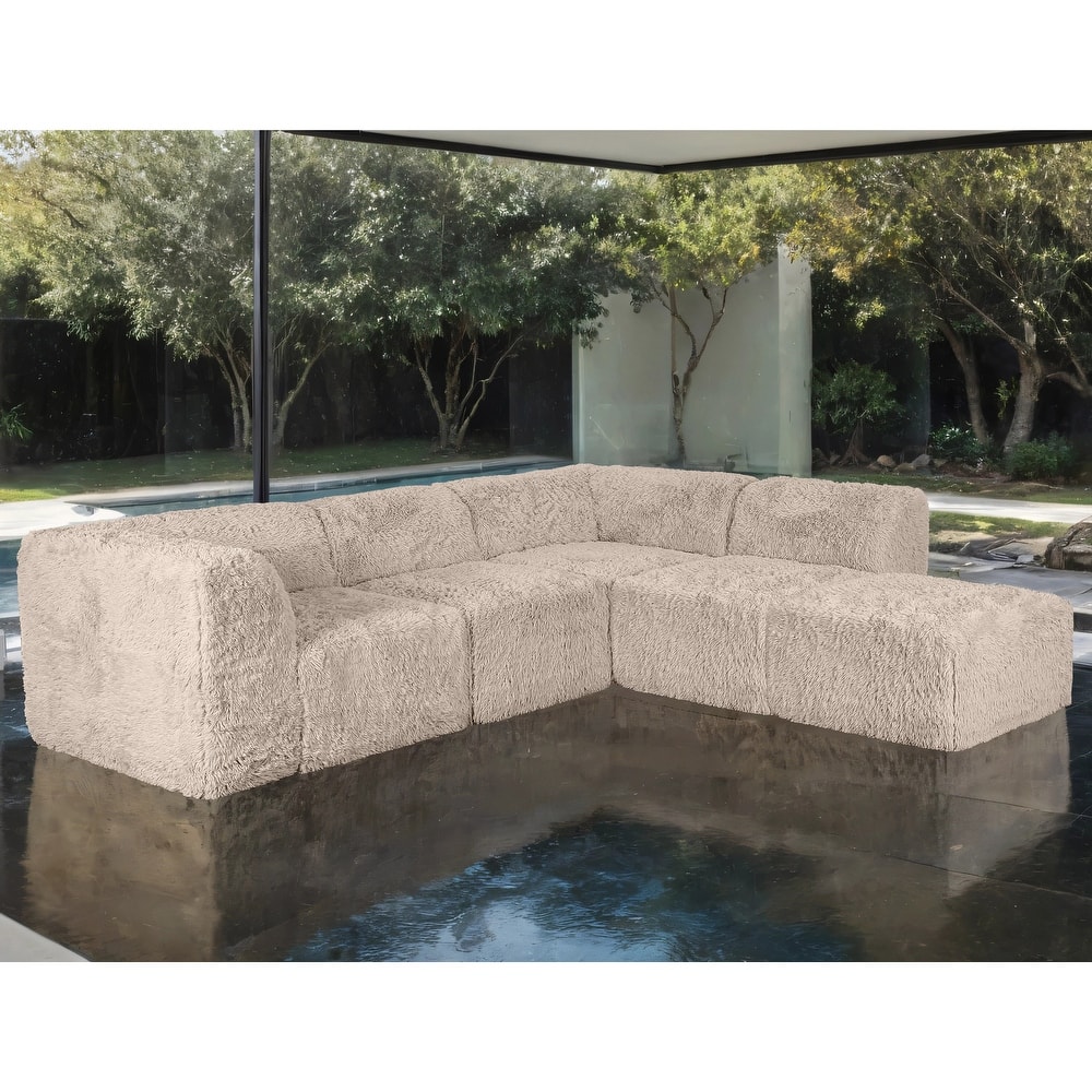Furniture of America Ylena Modern 5-Piece Faux Fur Foam Modular Compressed Sectional Sofa with Ottoman