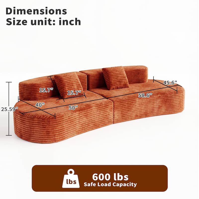 Homylin 108" Curved Corduroy Sectional Sofa, 4-Seat Modular Design